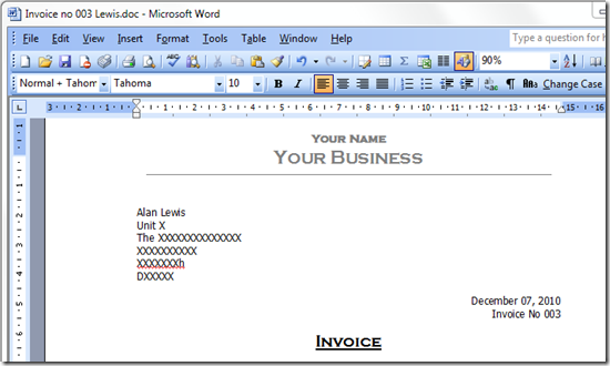 how to create an invoice in word document